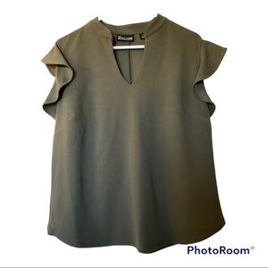 New York & Company Olive Green Flutter Sleeve Top Size XL